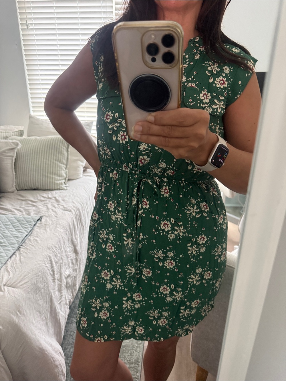 Sunny Girl Green Floral Drawstring Sundress